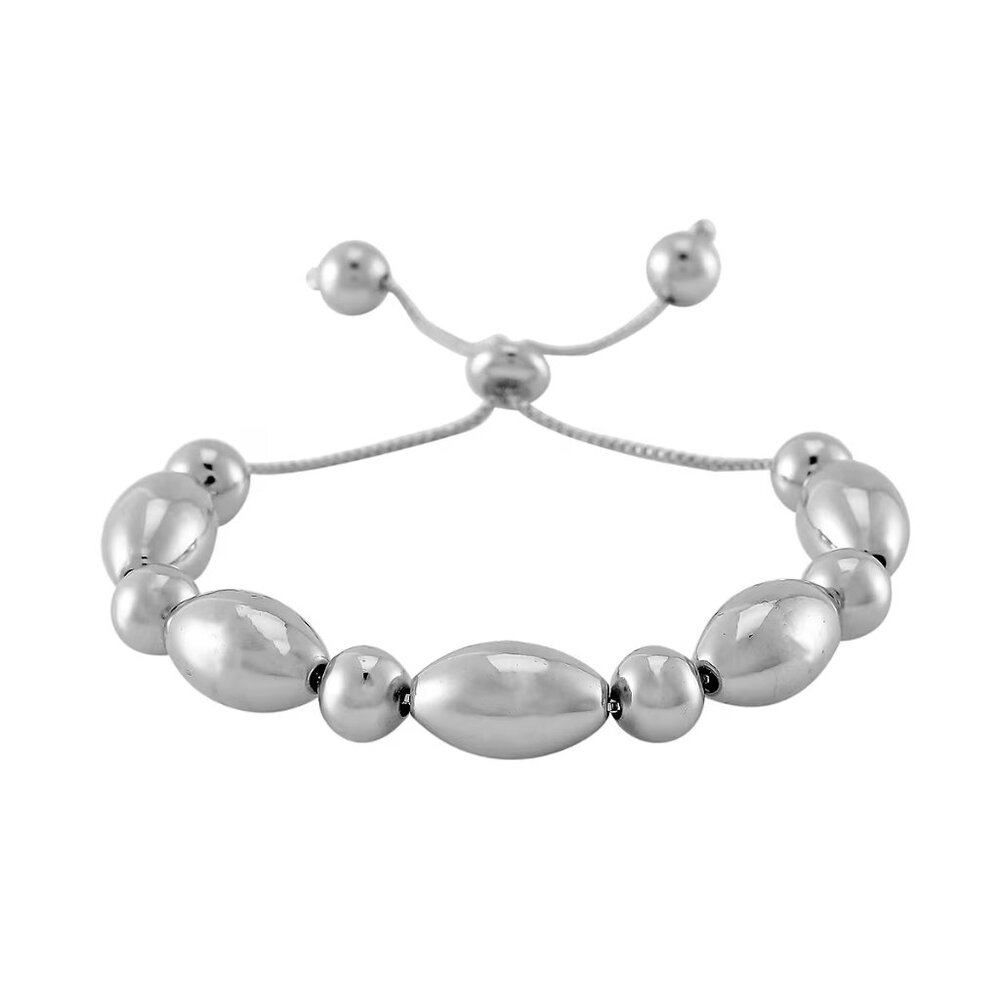 Women's Round and Oval Beaded Bolo Bracelet in Silvertone - Fits 6-9"